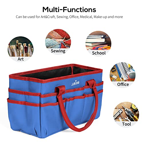 JJRING 600D Nylon Craft & Art Organizer Tote Bag With Pockets, Red And Blue - color: Dark blue, size: Small