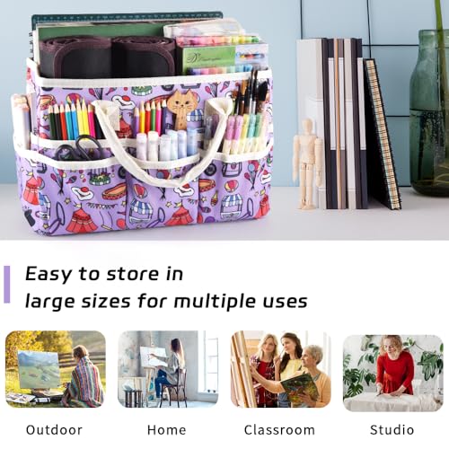 Craft Organizer Tote Bag with Multiple Pockets,Scrapbooking Art Storage - color: Purple Circus