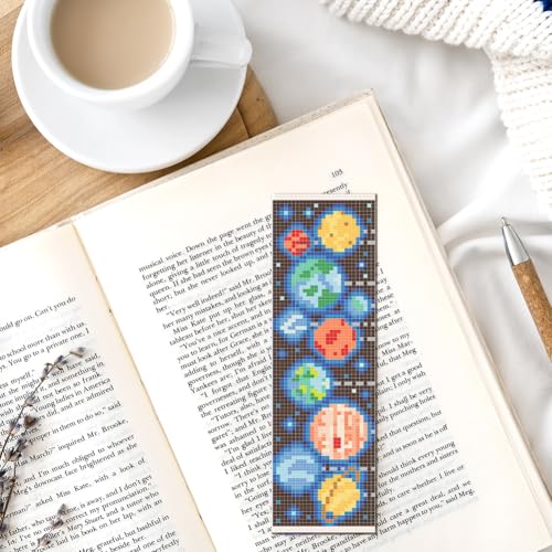 FREEBLOSS 6 Set Cross Stitch Bookmark Kit Planets Pattern Stamped Cross Stitch Kit 11CT Embroidery Kits with Instructions for Beginners Adult 20x6cm/8x2.4inch - style: Universal UFO