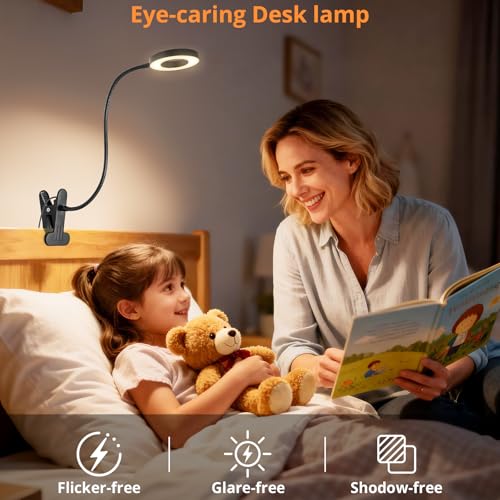 Woputne Desk Lamp Clip on Light for Bed Book Reading (Black) - size: Black-1 Piece-Standard-Classic