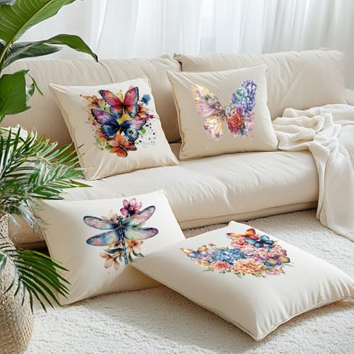 SUPERDANT 4PCS Butterfly Flowers Iron on Transfer Paper Dragonfly Florid Heat Transfer Sticker Washable Iron on Decals for T Shirts DTF Transfers Ready to Press for Clothing Hoodie Jackets DIY Gift - style: Butterfly Flowers