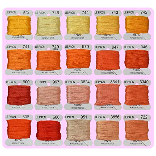 Premium Rainbow Color Embroidery Floss bobbins - Cross Stitch Threads - Friendship Bracelets Floss - Crafts Floss - 20 Bobbins Per Pack Embroidery Floss, Orange Gradient - color: 972-722