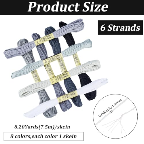 1 Box 65.6 Yards 8 Skeins 6 Strands Gray Embroidery Cotton Floss Cross Stitch Thread Assorted Friendship Bracelet Variegated Yarn Gradient String Bulk for Hand Sewing Making Crochet Weaving - color: Gray Cotton Thread, size: 65.6 Yards