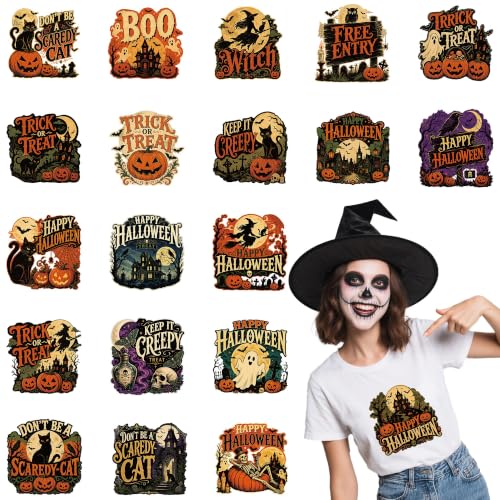 20 Pcs Vintage Halloween Iron on Transfers for T Shirts - color: Retro Halloween