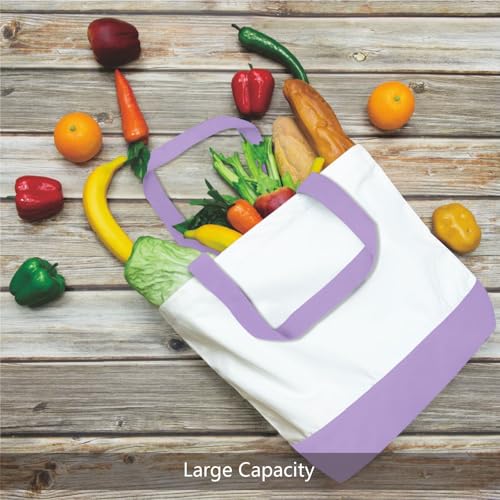 TOPDesign 1-Pack Super Strong Large 12oz Cotton Canvas Tote Bag, Reusable Grocery Shopping Cloth Bag, Fashionable Two-Tone Tote for Crafts, DIY Your Creative Designs - color: Lavender/White