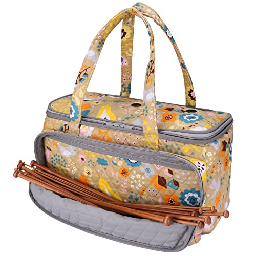 Yarn Storage Organizer with Grommets - Portable Crochet & Knitting Bag for Skeins, Hooks, Needles & Accessories (Flower-Yellow) - color: Flower-Yellow