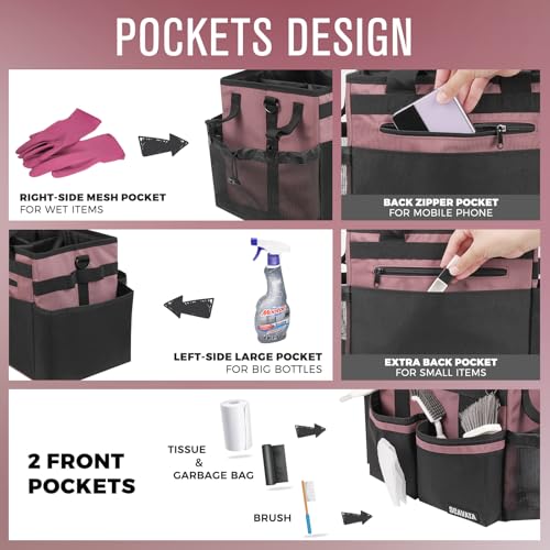 SCAVATA Compact Wearable Cleaning Caddy with Handle & Shoulder Straps - color: LotusPink