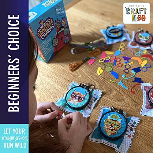 Cats Cross Stitch Kits for Kids - 5 Stamped Beginner Needlepoint Sets - color: Cats
