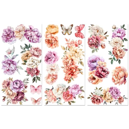 Peacoblue French Peonies Rub On Transfers for Furniture Craft 6"x12" - style: French Peonies