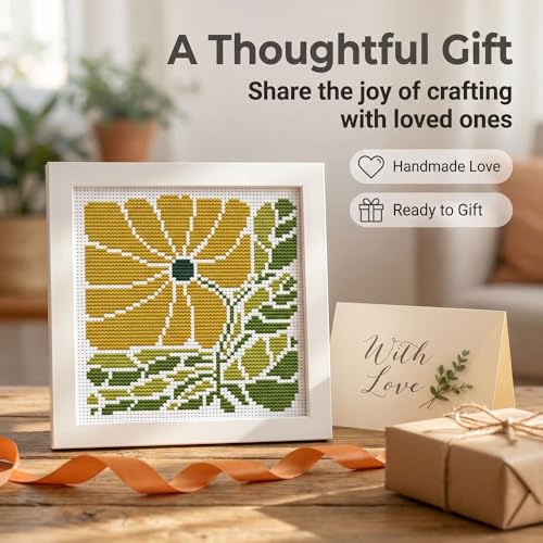 WUSARPLY Plants Stamped Cross Stitch Kits for Beginners Adults with Framed - color: DKJ001