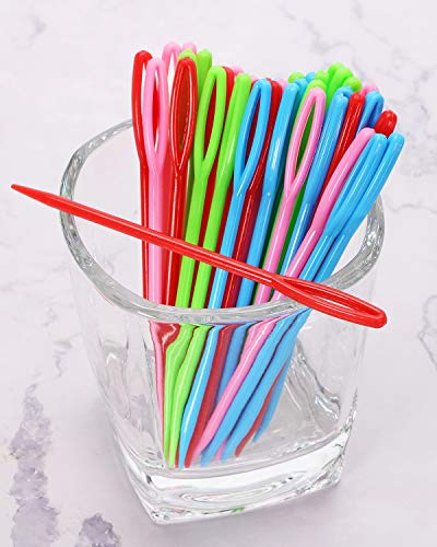 Penta Angel Plastic Sewing Needles 40Pcs 3.5 Inch Large Eye Bodkin Embroidery Knit Weaving Needles Tapestry Hand Sewing Needle Tools for DIY Craft, 4 Colors