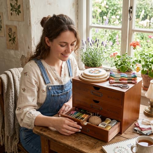 Wesiti Wooden Desk Organizer, 3 Drawers, Vintage Makeup Cabinet, Brown - color: Brown, size: 3 Drawers