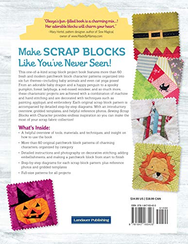 Sewing Scrap Blocks with Character (Landauer) 60 Fresh, Modern Patchwork Patterns for Quilters - Step-by-Step Instructions for Baby Dragons, Raccoons, Elephants, Lions, Bunnies, Foxes, and More
