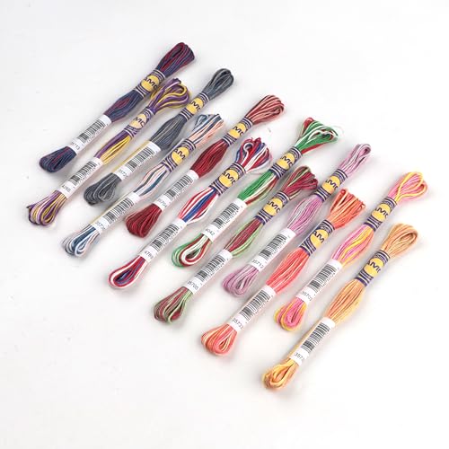 12 Skeins Variegated Mercerized Egyptian Cotton Gradient Color for Embroidery Floss Cross Stitch Threads Friendship Bracelets Floss Craft Floss (12 Colors Set F) - color: 12 colors set F