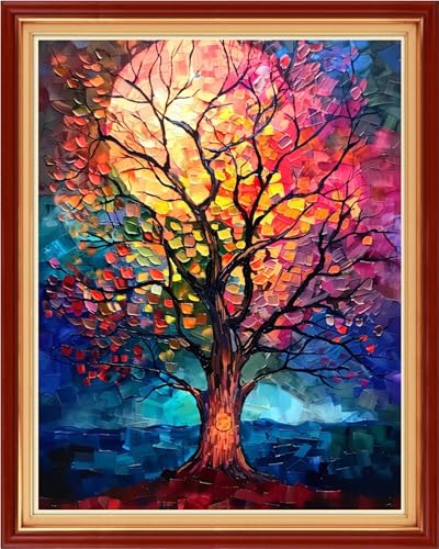 Redxing Stamped Cross Stitch Kits - Beach Night Landscape Counted Cross Stitch Kits for Beginners Adults Needlepoint Cross-Stitch Patterns-Moonlight Tree 16x20 inchs - color: ArtsKit11