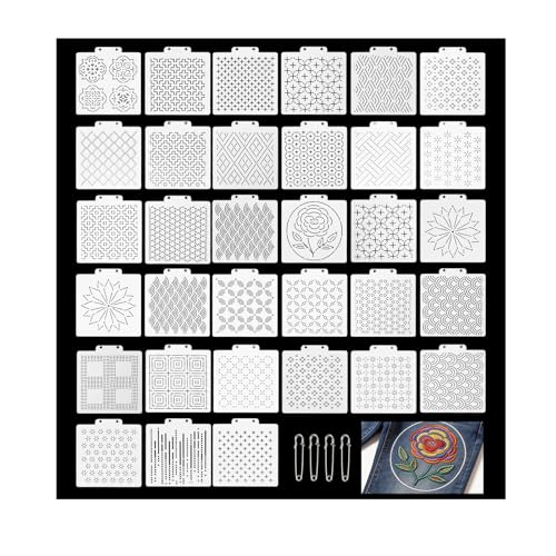 34 Pcs Sashiko Stencil Kit,Reusable Plastic Embroidery Quilting Templates