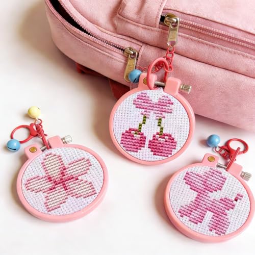 8 Pack Pink Stamped Cross Stitch Kits for Adults Beginners with Frame - color: pink