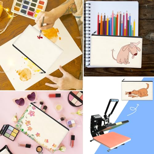 ZeeDix Small Canvas Zipper Pouch for Makeup Pencil Travel Storage 8.3x5 In - color: Beige, style: 24 Pcs