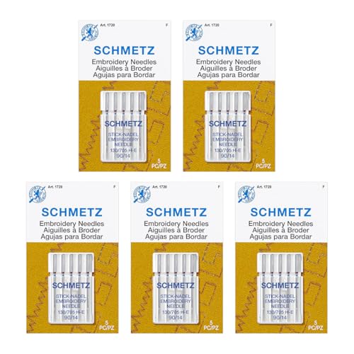 SCHMETZ Embroidery Sewing Machine Needles - Precision Needles, Size 90/14, 5-Needle Cards, Pack of 5 - style: 5 Cards (25 Needles)