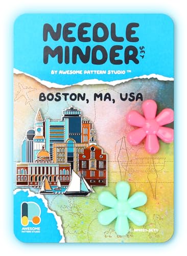 Awesome Pattern Studio Needle Minder Set – Boston Magnetic Needle Minder + 2 Needle Threaders. Enamel Pin for Cross Stitch, Embroidery and Craft - size: Boston Set #1