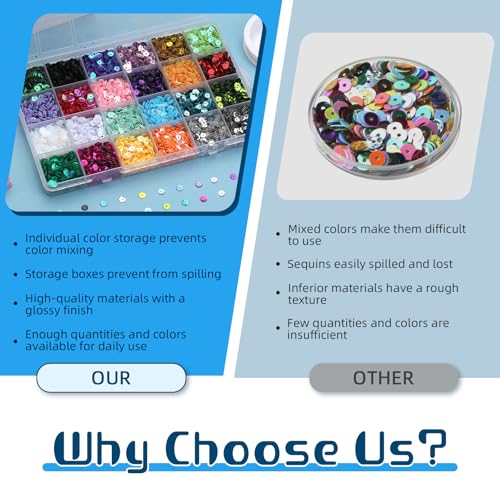 21600 Pcs Loose Sequins Bulk, 24 Colors 5MM Embroidery Sequins - size: 5mm