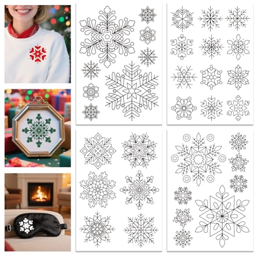 GLOBLELAND 4 Sheets Winter Snowflake Water Soluble Embroidery Pattern - color: Winter Snowflake
