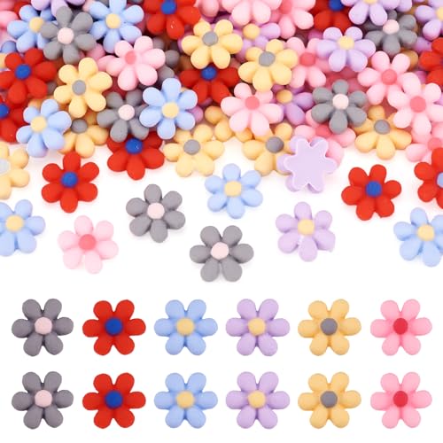 Beadthoven 200pcs 16mm Tiny Resin Flowers Cabochons Cameo Flatback Cute Daisy Slime Charms Undrilled for DIY Hairpin Bow Jewelry Making Decoration Embellishment Scrapbook - color: Flowers#16mm