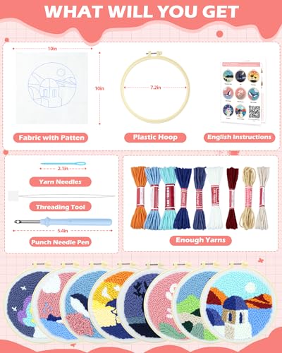 FIVEIZERO Yarn Punch Needle Craft Kit for Beginners,House Needle Punch Kit - color: House