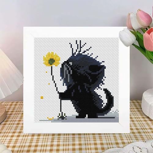 niurenmaoyi Cat 11CT Cross Stitch Kits for Beginner with Framed,7x7in - color: Cross Stitch Kits0518-08