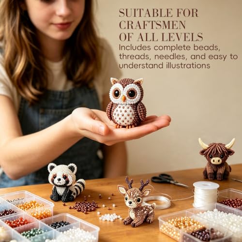 Krucsvaom Bead Kit - 3D Beaded Animal DIY Kit, Bead Animal Making Kit, Bead Kits & Beading Kits for Adults, Bead Embroidery Kit, 4 Cute 3D Animals (Woodland Friends)