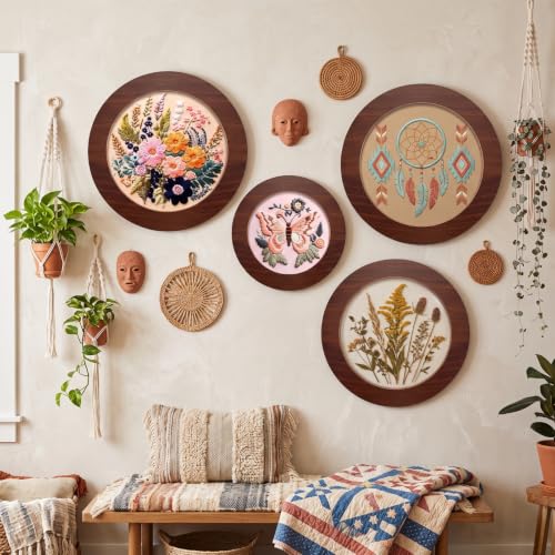 Wenqik 6 Pcs Wood Embroidery Frames for Cross Stitch, 8 Inch, 6 Inch, Round