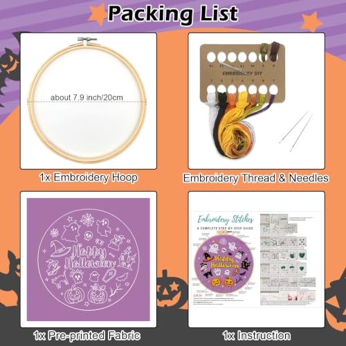Louise Maelys Halloween Embroidery Kit for Beginners with Pumpkin Ghost - color: Happy Halloween