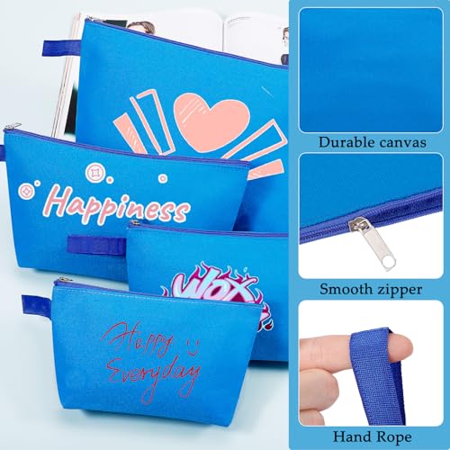 10 Pieces Cotton Canvas Makeup Bag with Bottom and Strap, Multi-Purpose Cosmetic Bag with Zipper Travel Toiletry Pouch, Blank DIY Craft Bag (Blue, M) - color: Blue, size: M