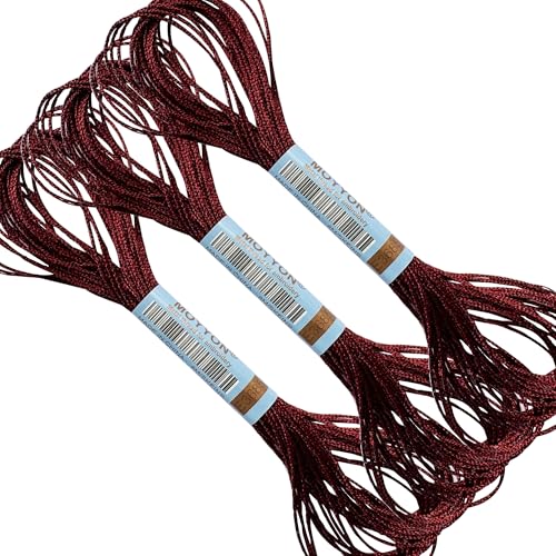 3 Skeins Embroidery Thread, Metallic Embroidery Floss Set, Polyester Cross-Stitch Threads for Hand Embroidery, String Art(E3685) - color: Rosewood, size: 3 skeins