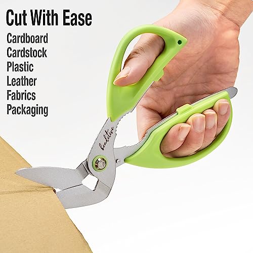 Beaditive Heavy Duty Multipurpose Angled Craft Scissors 7" - Japanese Stainless Steel, Serrated Blade - Craft Shears for Cardboard, Plastic, Leather, Fabrics, and Packaging
