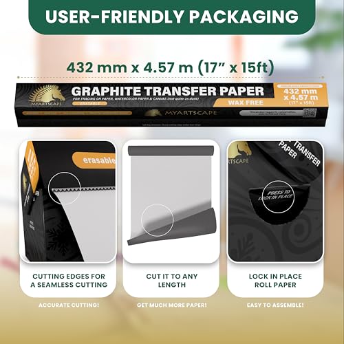 MyArtscape Graphite Transfer Paper Roll 17" x 15ft Wax Free Tracing Roll