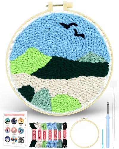 FIVEIZERO Yarn Punch Needle Craft Kit for Beginners,Mountain View Pattern - color: Mountain