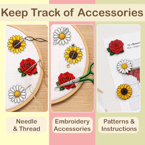 Kraftex Magnetic Needle Minder. Needleminder for Embroidery & Sewing. Cute Needlepoint Accessories. Magnetic Needle Holder for Cross Stitch. Cute Magnet Pin Gift - color: Flowers RSD