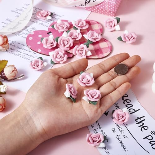 Beadthoven 20-Piece Flatback Pink Rose Handmade Porcelain Cabochons Flower Charms China Clay Beads Charms Jewelry Embellishment Supplies for Gluing DIY Jewelry Making Finding Supplies Stud Earring - color: 0Pink Clay Rose#23~25mm