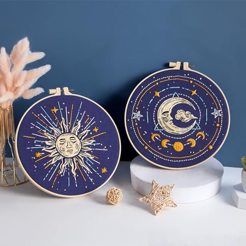 Louise Maelys 3 Pack Tarot Sun Moon Embroidery Kit for Beginners Celestial - color: kit-11