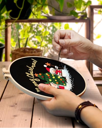 TINDTOP Christmas Embroidery Kit for Adult Beginners, 3 Sets Embroidery Stitch Practice kit Include Embroidery Cloth Hoops Threads for Craft Lover Hand Stitch - color: Christmas