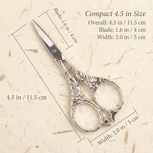 BIHRTC Vintage European Style Scissors Stainless Steel for Cross Stitch Cutting Embroidery Sewing Handcraft Craft Art Work DIY Tool(Silver) (Pack of 3) - color: Silver, size: 4.5 IN (Pack of 3)
