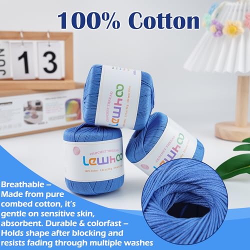 Crochet Thread, 3 Pack Size 3 Cotton Crochet Yarn Ball Set Blue - color: Blue