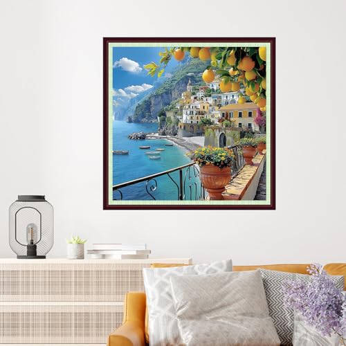 Dooxvey Cross Stitch Kits for Adults Beginners,Full Range of Cross-Stitch Stamped Kits Needlepoint Kits for Beginners Embroidery Kits 11CT Cross Stitch Patterns-Seaside Scenery 18x18 inch - color: Magicolor40