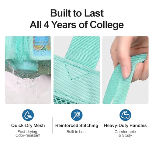 Mesh Shower Caddy Portable - 8 Pockets, S-Hook, Shower Bag for Dorm Camping - color: Sage Green, size: L (Classic Dorm Caddy)