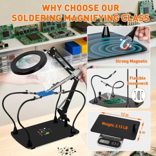 Helping Hands Soldering Station, 10X Magnifying Glass with Light