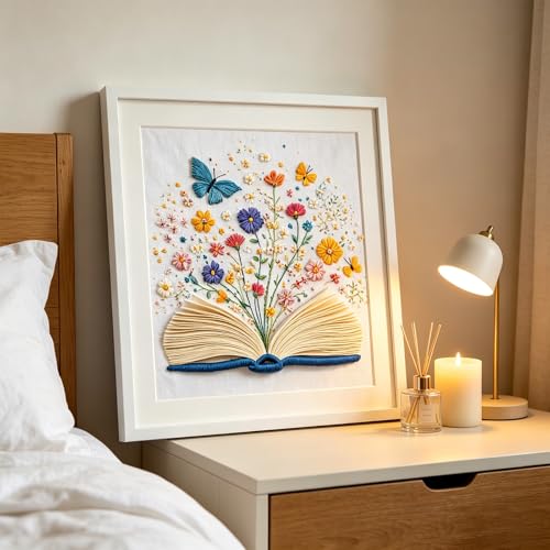 Qvthpv Embroidery Kit for Beginners, Stamped Book Butterfly Garden - color: The Garden in the Book