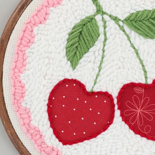 Kimberbell Punch Needle Kit – Life is Cherry Sweet - DIY Punch Needle Set for Beginners with Tool, Monks Cloth, Yarn, Frame, Fabric & Reusable Project Bag | Embroidery Craft Set