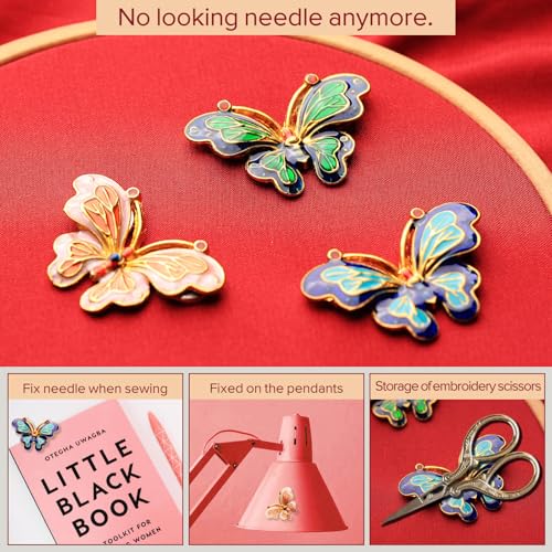 3pcs Needle Minder for Sewing,Magnetic Needle Keeper for Cross Stitch,Cute Butterfly Cartoon Pin,Needle Holder for Embroidery, Quilting Metal Needle Minders Accessory, Gift for Cross Stitch Lover