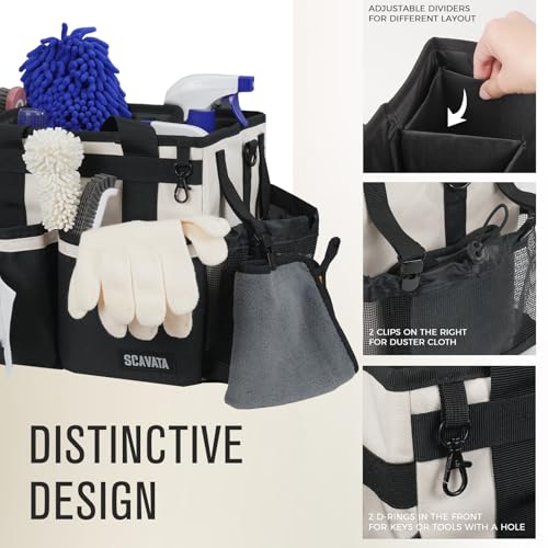 SCAVATA Compact Wearable Cleaning Caddy with Handle & Shoulder Straps - color: CreamWhite